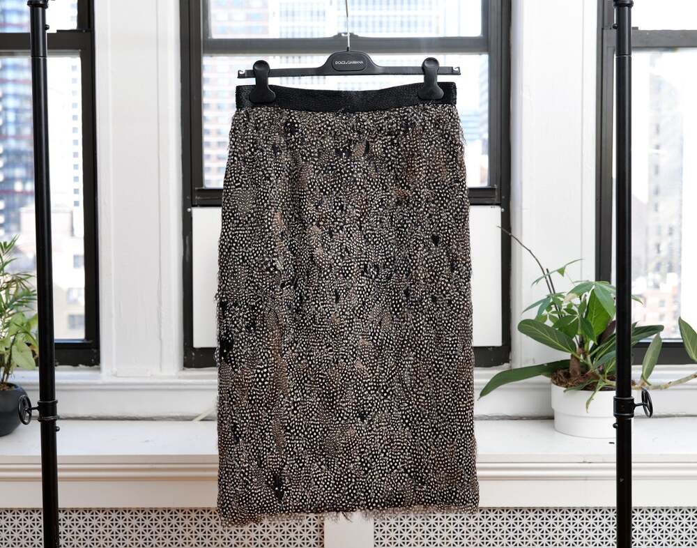 Proenza Schouler Black Feather Beaded Waist 100% Silk Pencil Skirt (US 8 / M)